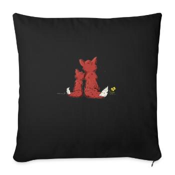 Renard mère enfant père enfant câlin - Housse de coussin décorative 45 x 45 cm - noir - Devant
