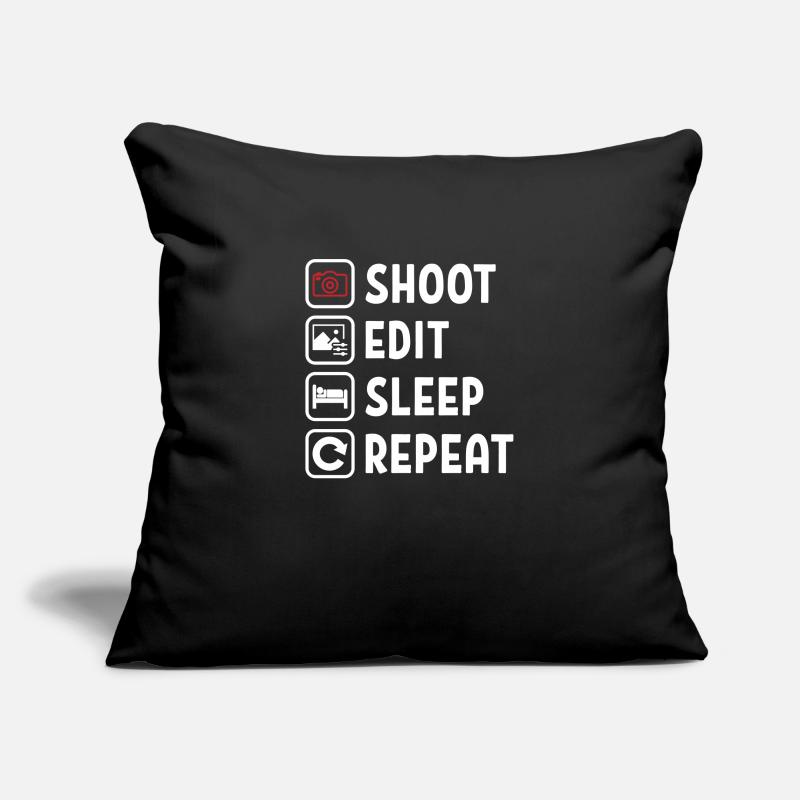 Shoot Edit Sleep Repeat Housse de coussin décorative 45 x 45 cm