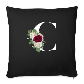 lettre C fleuris - Housse de coussin décorative 45 x 45 cm - noir - Devant