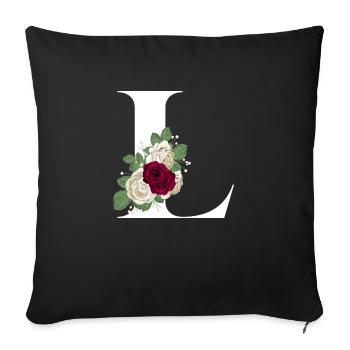 lettre L fleuris - Housse de coussin décorative 45 x 45 cm - noir - Devant