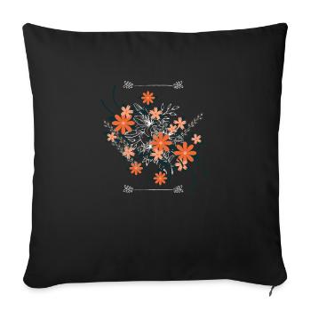 Champêtre fleurs orangées - Housse de coussin décorative 45 x 45 cm - noir - Devant