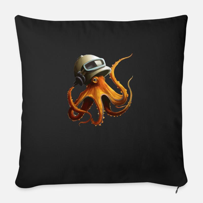 Krake Oktopus mit Helm Geschenkidee - Sofakissenbezug 45 x 45 cm - Schwarz