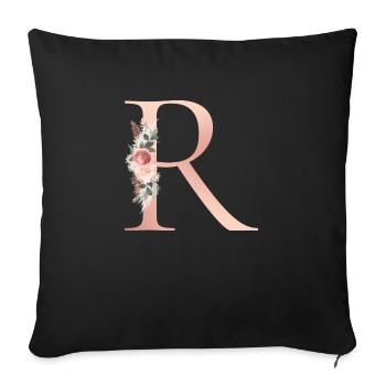 Monogramme personnalisable R Fleurs Boho - Housse de coussin décorative 45 x 45 cm - noir - Devant