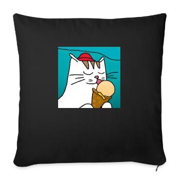 Cat with ice cream with blue background - Sofa pillowcase 17,3'' x 17,3'' (45 x 45 cm) - black - Front