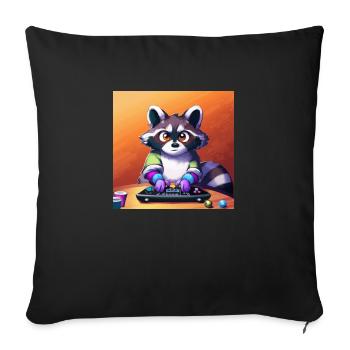 Racoon jouant à des jeux informatiques - Housse de coussin décorative 45 x 45 cm - noir - Devant