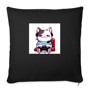 Kaweii cat playing computer games digital art - Sofakissenbezug 45 x 45 cm - Schwarz - Vorne