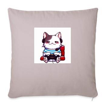 Kaweii cat playing computer games digital art - Sofa pillowcase 17,3'' x 17,3'' (45 x 45 cm) - light taupe - Front