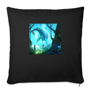 Baleine volante dans une forêt magique - Housse de coussin décorative 45 x 45 cm - noir - Devant