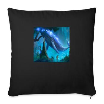 Flying whale in magical forest - Sofa pillowcase 17,3'' x 17,3'' (45 x 45 cm) - black - Front