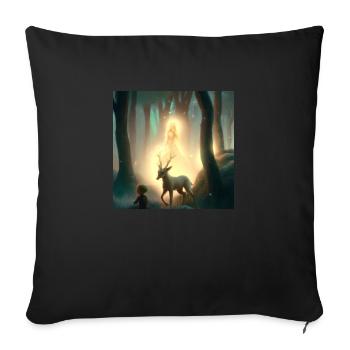 Girl in magical forest surrounded by animals - Sofa pillowcase 17,3'' x 17,3'' (45 x 45 cm) - black - Front