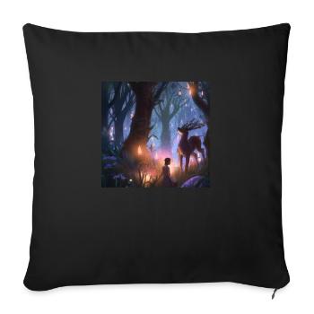 Girl in magical forest surrounded by animals - Sofa pillowcase 17,3'' x 17,3'' (45 x 45 cm) - black - Front