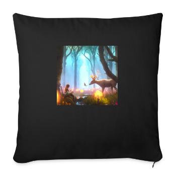 Girl in magical forest surrounded by animals - Sofa pillowcase 17,3'' x 17,3'' (45 x 45 cm) - black - Front