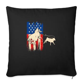 Calf Roping American Flag Patriotic Rodeo - Sofakissenbezug 45 x 45 cm - Schwarz - Vorne