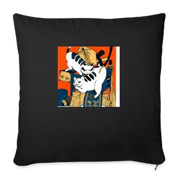 Chats dans le style artistique japonais 4 - Housse de coussin décorative 45 x 45 cm - noir - Devant