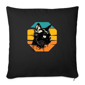 Cat Wearing Headphones | cat wearing earphones - Sofa pillowcase 17,3'' x 17,3'' (45 x 45 cm) - black - Front
