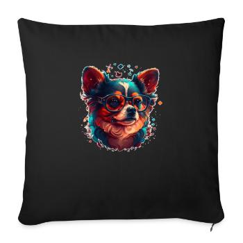 Chihuahua dog with glasses as a hipster animal woof - Sofa pillowcase 17,3'' x 17,3'' (45 x 45 cm) - black - Front