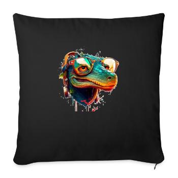 Soleil d’été Crocodile hawaïen avec lunettes de coiffage - Housse de coussin décorative 45 x 45 cm - noir - Devant