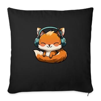 Kawaii Cute Happy Colorful Fox with Headphones - Sofa pillowcase 17,3'' x 17,3'' (45 x 45 cm) - black - Front
