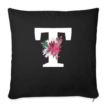Lettre t floral - Housse de coussin décorative 45 x 45 cm - noir - Devant