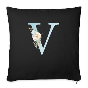 Personalisierbar Monogramm V Floral - Sofakissenbezug 45 x 45 cm - Schwarz - Vorne