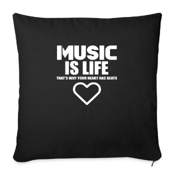 Music is life heart logo - Sofa pillowcase 17,3'' x 17,3'' (45 x 45 cm) - black - Front