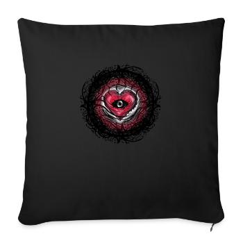 Cœur gothique rouge avec œil et vrilles noires - Housse de coussin décorative 45 x 45 cm - noir - Devant