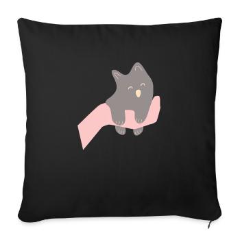 Baby cat in human hands2 - Sofa pillowcase 17,3'' x 17,3'' (45 x 45 cm) - black - Front