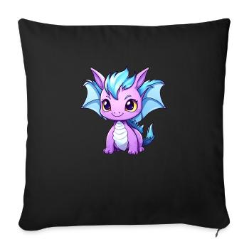Dragon Kawaii Dessin - Housse de coussin décorative 45 x 45 cm - noir - Devant