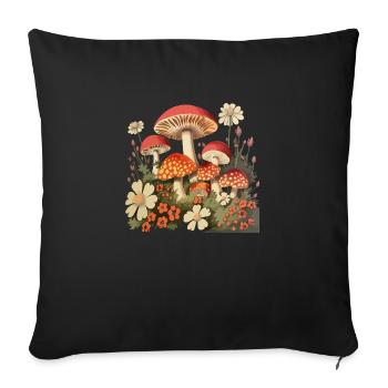 Pilze und Blumen - Sofakissenbezug 45 x 45 cm - Schwarz - Vorne
