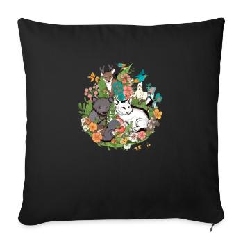 Tiere in Blumen n°1 - Sofakissenbezug 45 x 45 cm - Schwarz - Vorne