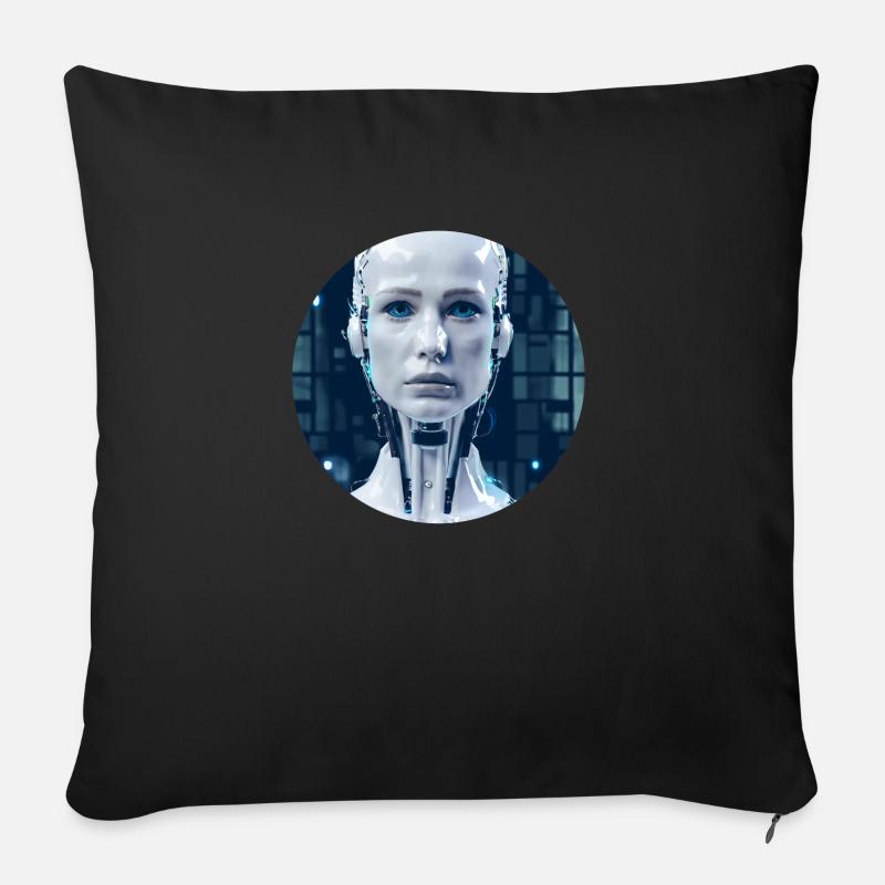 KI Robot/ Ai Roboter/ Cyborg/Cyberpunk - Sofakissenbezug 45 x 45 cm - Schwarz