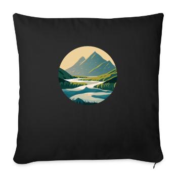 Mountains with River Nature Illustration/Grafik - Sofa pillowcase 17,3'' x 17,3'' (45 x 45 cm) - black - Front