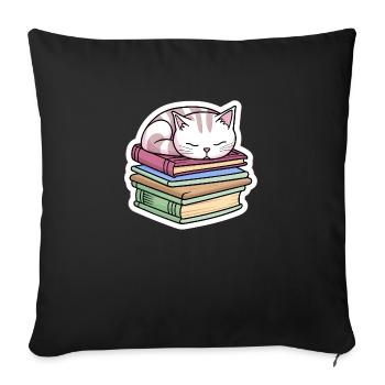 Sleeping Book Cat - Sofa pillowcase 17,3'' x 17,3'' (45 x 45 cm) - black - Front