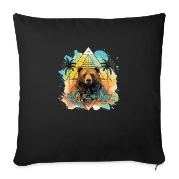 Mystical bear and palm tree - Sofa pillowcase 17,3'' x 17,3'' (45 x 45 cm) - black - Front