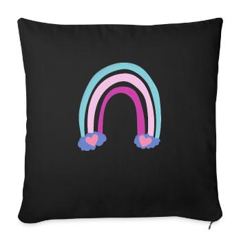 Regenbogen mit Herzen lila rosa blau, Rainbow - Sofakissenbezug 45 x 45 cm - Schwarz - Vorne