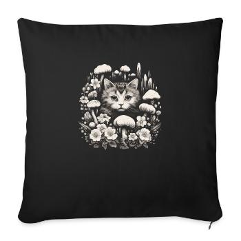 Champignons cottagecore pour chat - Housse de coussin décorative 45 x 45 cm - noir - Devant