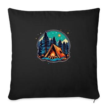Camping, tent and campfire - Sofa pillowcase 17,3'' x 17,3'' (45 x 45 cm) - black - Front