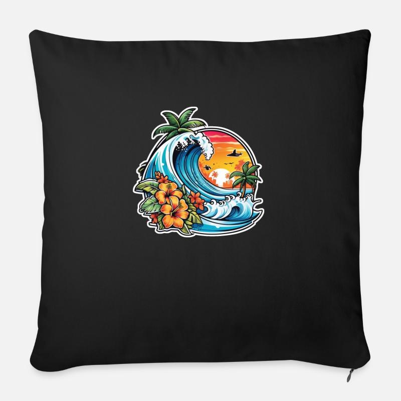 Surfen Strand Palme Sonnenschein Urlaub - Sofakissenbezug 45 x 45 cm - Schwarz