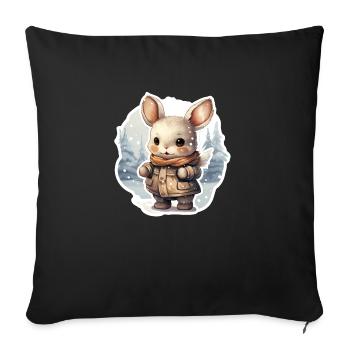 Lapin avec écharpe et veste dans la neige - Housse de coussin décorative 45 x 45 cm - noir - Devant