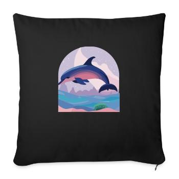 Skipping Dolphin (Dreamy Animals Collection) - Sofa pillowcase 17,3'' x 17,3'' (45 x 45 cm) - black - Front