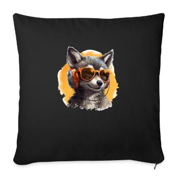 Wolf Design Wolf mit Headset Musik & Gamer - Sofakissenbezug 45 x 45 cm - Schwarz - Vorne