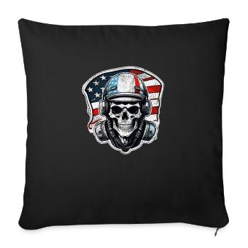 moto style retro - crane et squelette - Housse de coussin décorative 45 x 45 cm - noir - Devant