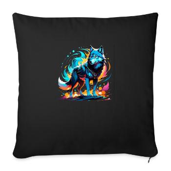 loup et montagne - nature protecteur - Housse de coussin décorative 45 x 45 cm - noir - Devant