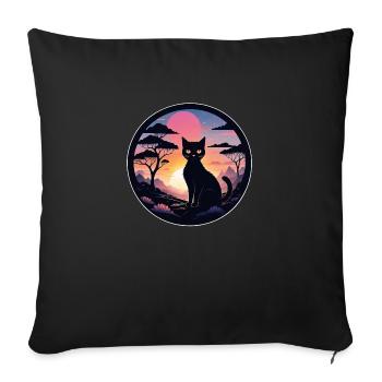 Cat Landscape and Sunset - Sofa pillowcase 17,3'' x 17,3'' (45 x 45 cm) - black - Front