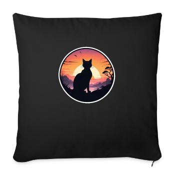 chat, paysage et coucher de soleil - Housse de coussin décorative 45 x 45 cm - noir - Devant