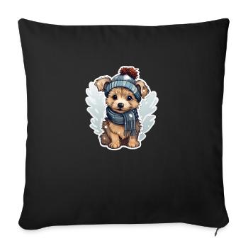 Cute dog in the snow with hat and scarf - Sofa pillowcase 17,3'' x 17,3'' (45 x 45 cm) - black - Front