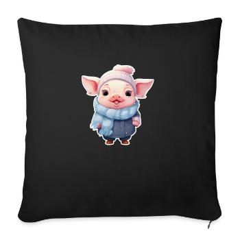 Cute piggy is cold - Sofa pillowcase 17,3'' x 17,3'' (45 x 45 cm) - black - Front