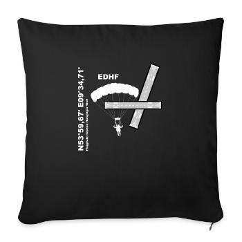 Flugplatz EDHF Design, Koordinaten und Fallschirm - Sofakissenbezug 45 x 45 cm - Schwarz - Vorne