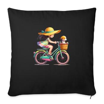 Girl on bicycle - Sofa pillowcase 17,3'' x 17,3'' (45 x 45 cm) - black - Front