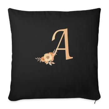 Buchstabe A mit Blumen - Sofakissenbezug 45 x 45 cm - Schwarz - Vorne